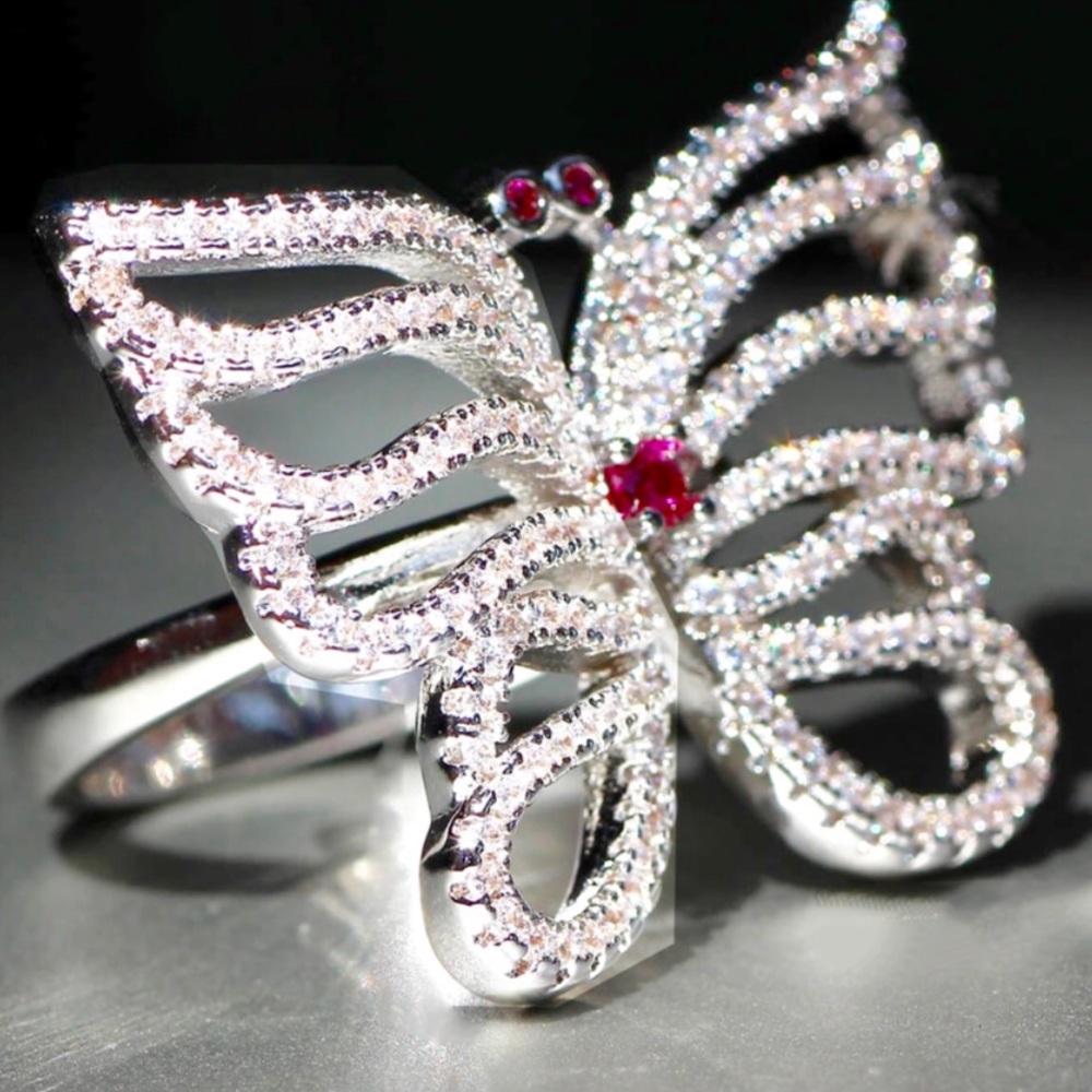 ✨ .925 Sterling Silver Pink Butterfly Ring✨ - Picture 2 of 2